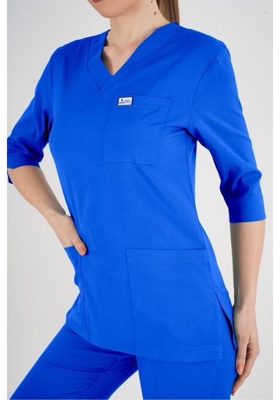 Unisex Saks Mavi Violet Model Scrubs Takım Doktor Hemşire Üniforması Saks Mavi Saks Mavi
