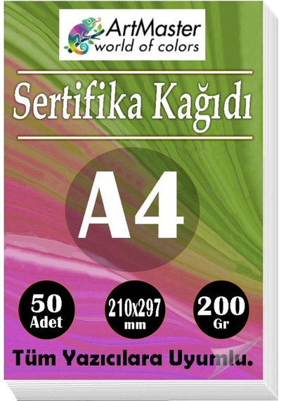 A4 Sertifika Kağıdı 50 Adet Gramajlı Fotokopi Kağıdı 200 Gr Tüm Yazıcılara Uyumlu 21x29.7 Cm Kalın Baskı Kağıdı Kalın