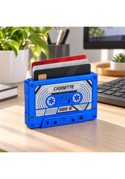 Syk Design Kaset Cüzdan Retro 3d Baskı Kartlık Mavi 6 Kart Kapasiteli