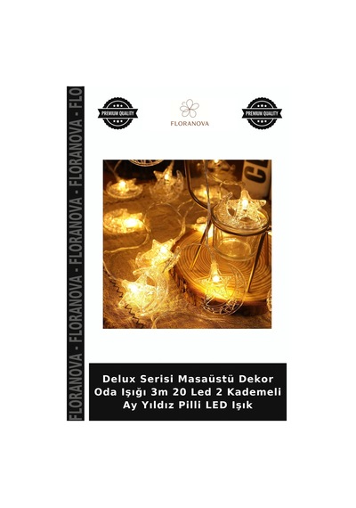 Delux Serisi Masaüstü Dekor Oda Işığı 3m 20 Led 2 Kademeli Ay Yıldız Pilli Led Işık Çok Renkli