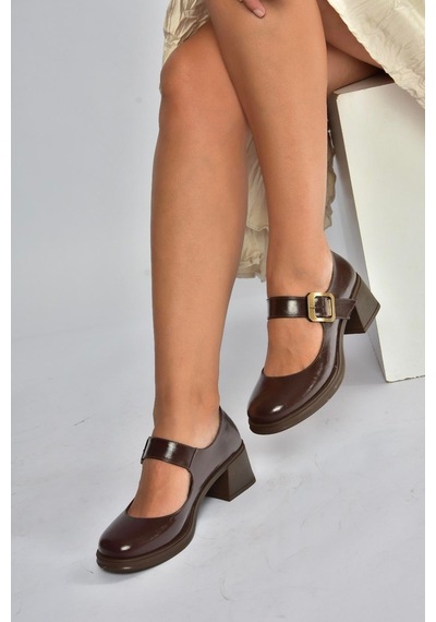 Fox Shoes T820236060 Kahverengi Rustik Kalın Topuklu Kadın Ayakkabı Kahverengi