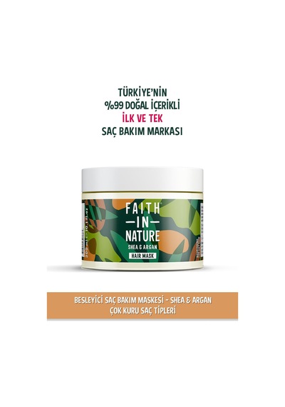Faith in Nature %99 Doğal Besleyici Shea & Argan Çok Kuru Saç Tipleri İçin Saç Bakım Maskesi 300 ML
