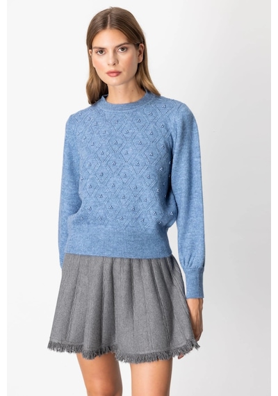On Fashion Kadın İncili Baklava Desenli Mavi Kazak 63316 Mavi