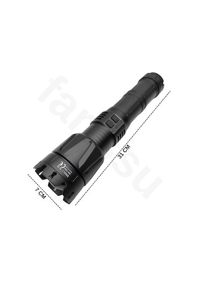 Small Sun Sm-t260 60w 6000 Lümen Ultra Güçlü Şarj Edilebilir El Feneri - 19200 Mah Dev Batarya & 3km Menzil Siyah