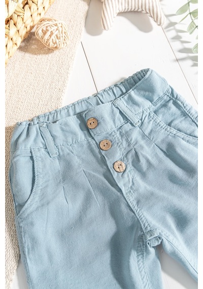 Babymod Düğmeli Beli Lastikli Erkek Bebek Keten Pantolon 001