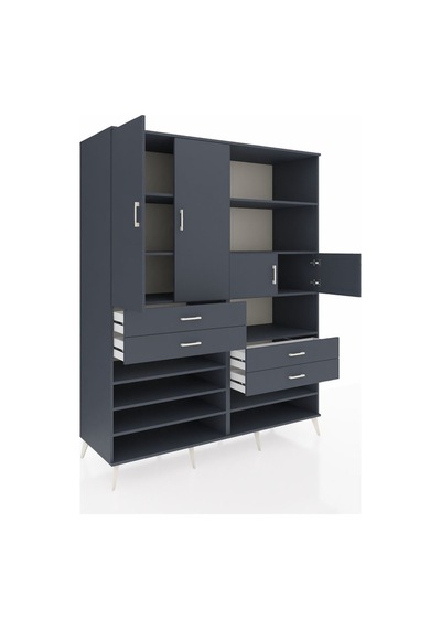 Kronos Gardrop 11 Raflı 4 Çekmeceli 4 Kapaklı 176x59x221 Antrasit-antrasit Beyaz Kronos Gardrop 11 Raflı 4 Çekmeceli 4 Kapaklı 176x59x221 Antrasit-antrasit Beyaz
