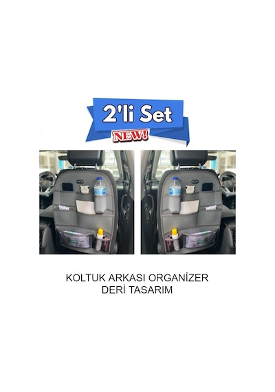 Opel Grandland X Deri Koltuk Arkası Organizer Koruyucu Gri 2 Adet Fs