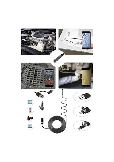 Ayrex 3-in-1 Endoskop Kamera, Usb Ve Android, Type-c Bağlantılı, 6 Led Işıklı, Kıvırlabilen Sert Kablo,su Geçir