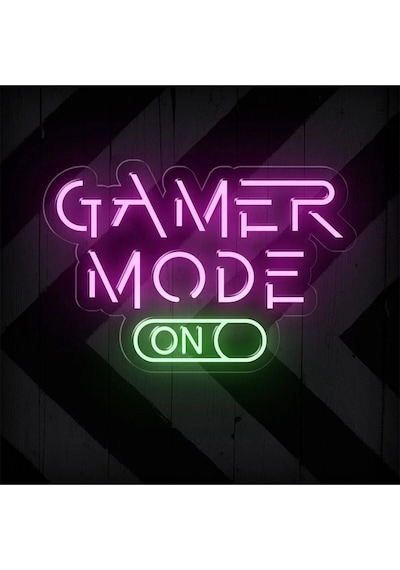 Gamer Mode On Yazılı Ve Şekilli Neon Tabela Pembe