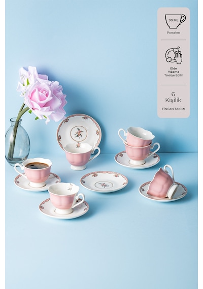 Emsan Romance 6 Kişilik New Bone Kahve Fincan Takımı Pembe 90 Ml Diğer