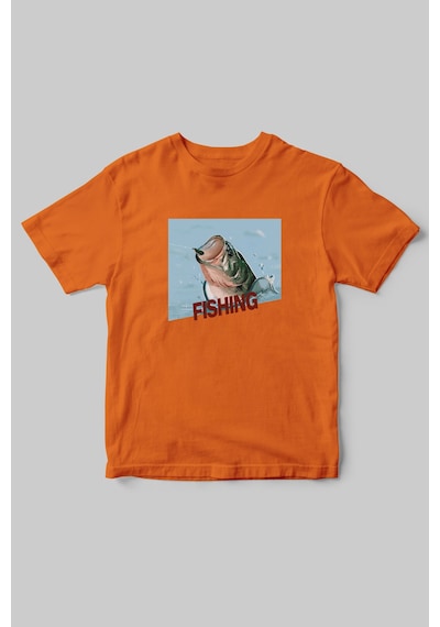 Fishing Balıkçıklık, Deniz Balık Avcılığı Regular Fit %100 Pamuk Bisiklet Yaka Hunter T-shirt Turuncu