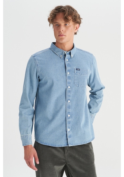 Wrangler Pamuk Regular Fit Tek Cepli Klasik Yaka Gömlek Mavi