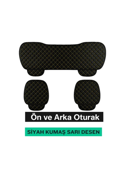 Audi Q3 Uyumlu 3 Parça Kapitone Kumaş Minder Siyah Sarı