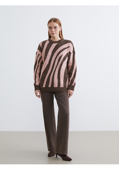 Lcw Modest Pembe Bisiklet Yaka Desenli Kadın Triko Tunik