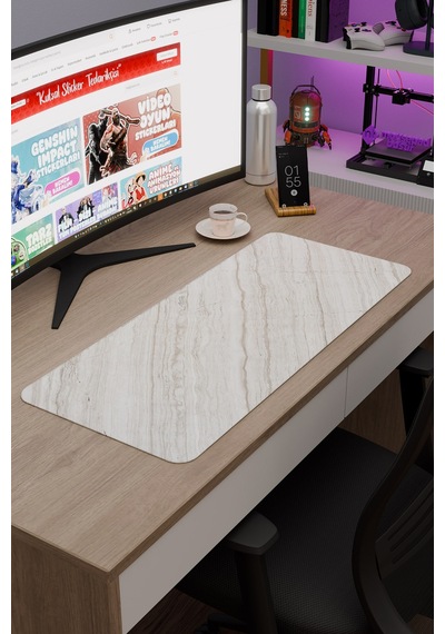 Beyaz Mermer Kaymaz Dikişli Kauçuk Oyuncu Mousepad V2 - 70x30 Xl Gaming Mouse Pad Fare Altlığı