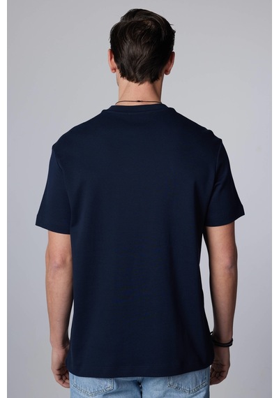 Tudors Unisex Relax Fit Rahat Kesim %100 Pamuk Yumuşak Dokulu Basic Bisiklet Yaka Lacivert Tişört-30849-lacivert Lacivert