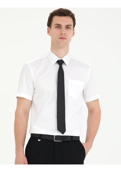 Pierre Cardin Beyaz %100 Pamuk Parlak Saten Regular Fit Kısa Kollu Basic Gömlek