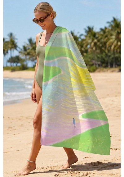Soyut Manzara Deniz Plaj Havlusu - Pastel Modern Akdeniz Estetik Hızlı Kuruyan Mikrofiber Havlu Çok Renkli