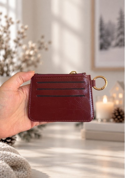 Elpida Bags Kadın Anahtarlıklı Fermuarlı Deri Görünümlü Kartlık Bordo