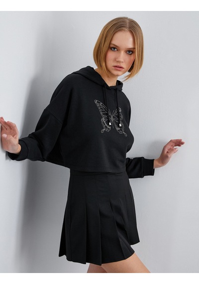 Koton Kapüşonlu İşlemeli Sweatshirt Siyah 2sak10143ek