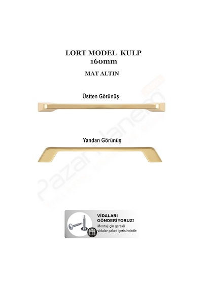 Çizgili Lort Model Mobilya Dolap Çekmece Kulpu 160 Mm - Altın 1 Adet + Montaj Vidası Mat Altın