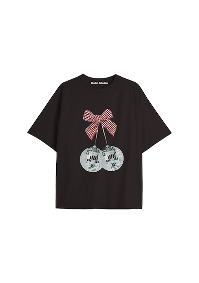 Kalic Studio Y2k Vintage Cherry Baskılı Siyah T-shirt Kod 96 Siyah-96