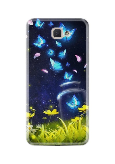 Samsung Galaxy Uyumlu C7 Kılıf Desenli Silikon Güzel Kılıf Neon Butterflys 1309