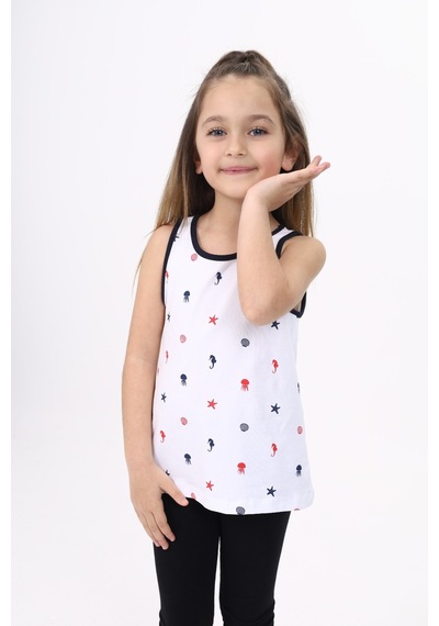 Toontoy Kız Çocuk Baskılı Bisiklet Yaka Basic Atlet Beyaz