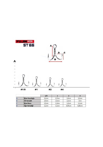 Fujin St66 1/0 Nickel Üçlü Maket Balık İğnesi