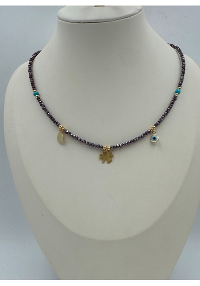 Mystic Nazar Mor Kristal Görünümlü Boncuklu, Turkuaz Detaylı Yonca Ve Nazar Charm Kadın Choker Kolye Renkli Mystic Nazar Mor Kristal Görünümlü Boncuklu, Turkuaz Detaylı Yonca Ve Nazar Charm Kadın Choker Kolye Renkli