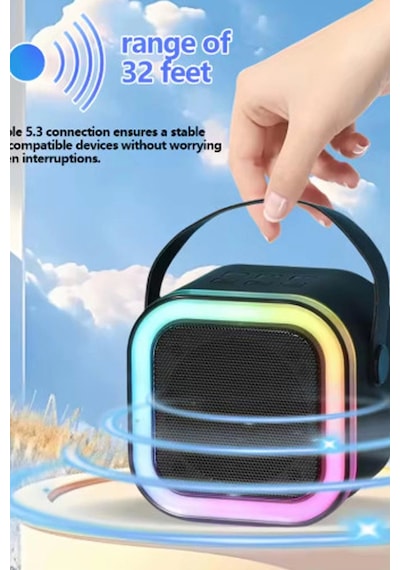 Karaoke Kablosuz Hoparlör Mikrofonlu Rgb Işıklı Bluetooth Speaker Tf Kart/usb Siyah