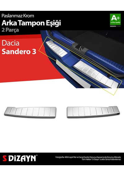 S-dizayn Dacia Sandero 3 Krom Arka Tampon Eşiği 2 Prç 2020 Üzeri