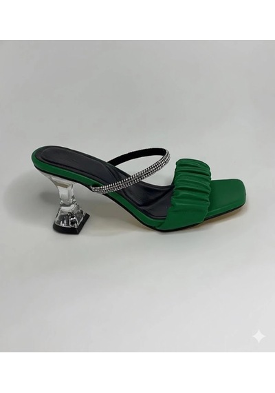 Mergenshoes T032 Yeşil Şeffaf Topuklu Rahat Taban Kadın Terlik Yeşil