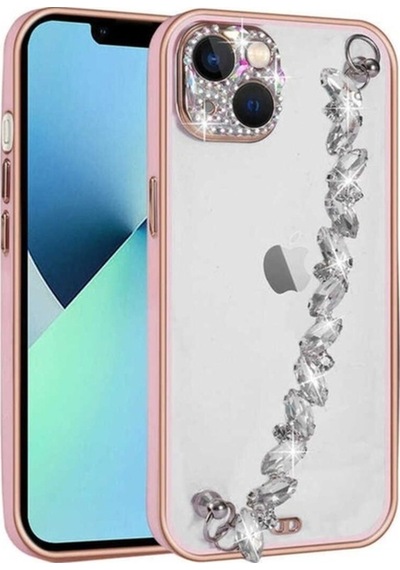 Apple Uyumlu iPhone 13 Kılıf Taş Süslemeli Kamera Korumalı El Tutamaçlı Zore Blazer Kapak Pembe