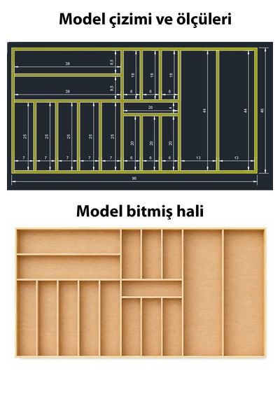 90x46 Cm Ahşap Kaşıklık Çekmece İçi Organizer Doğal Ahşap Mutfak Düzenleyici