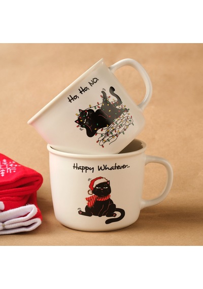 Karaca New Year Yılbaşı Grumpy Cat Çoraplı 2 Kişilik Kupa Seti 350 Ml