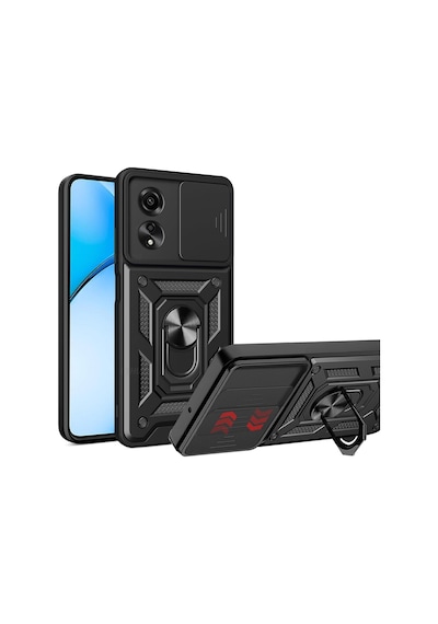 Fibaks Oppo A60 Uyumlu Kılıf Kamera Korumalı Sürgülü Yüzüklü Armor Military Tank Koruyucu Kapak