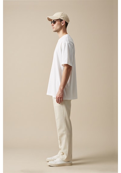 Erkek Oversize Basic Tişört Unisex %100 Pamuk Rahat Kalıp Beyaz