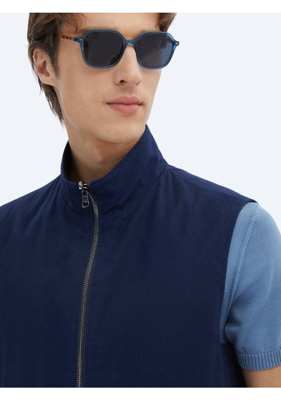 Lacivert Regular Fit Dik Yaka Casual Dokuma Spor Yelek Lacivert