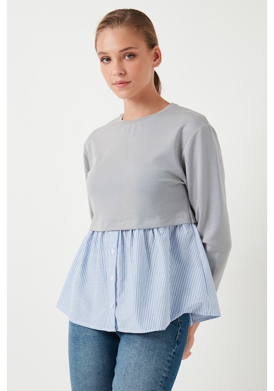 Lela Bisiklet Yaka Gömlekli  Oversize Fit Oysho Kumaş Bayan Sweat 5865880 Gri