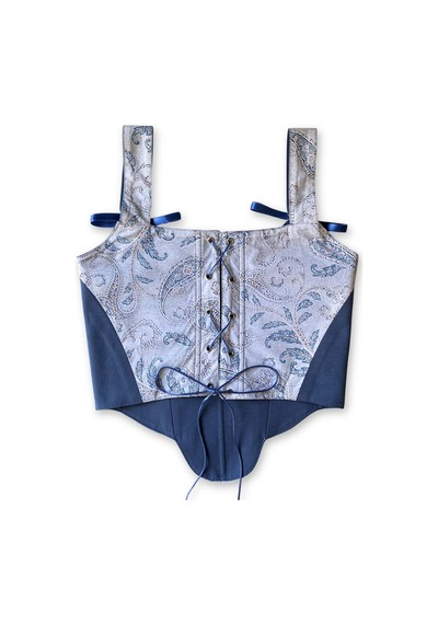 L'aura Corset İndigo Paisley Desenli Çift Taraflı Bayan Korse Lacivert