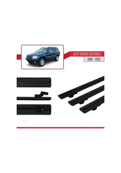 Jeep Grand Cherokee 1999-2005 Arası İle Uyumlu Basic Model Ara Atkı Tavan Barı Siyah 3 Adet