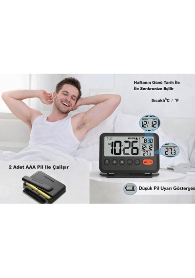 Lcd Katlanır Dijital Masa Saati Çalar Saat, Takvim Ve Sıcaklık Göstergeli, Taşınabilir Katlanabilir Alarm Saat Siyah