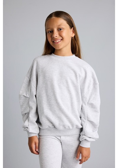 Defacto Bisiklet Yaka Sweatshirt Ve Nervürlü Pantolon 2li Takım Kız Çocuk I3868a826augr28 Gri-gr28