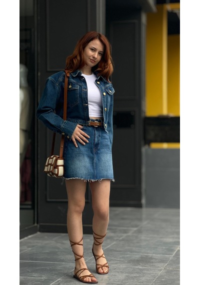 Denim Mini Etek Lacivert