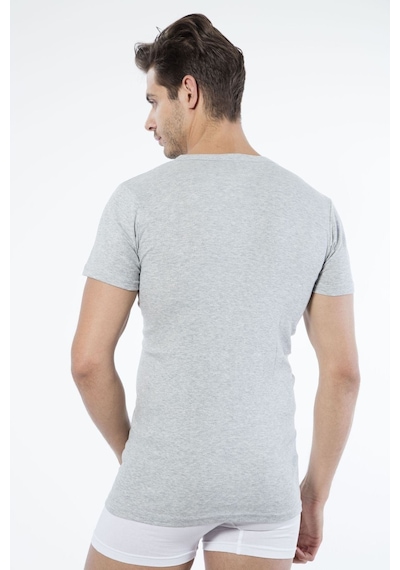 Siyah İnci Pamuklu V Yaka Kısa Kol T-shirt Gri