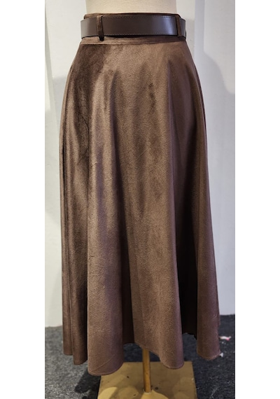 Soralline Kadın Kışlık Kloş Etek 95 Cm Boyunda 779 Crocodıl Kadife Kahverengi