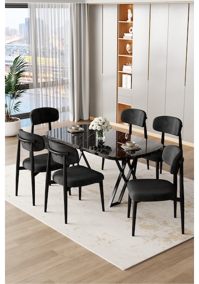 Canisa Jolin Serisi Mdf 90x168 Siyah Mermer Desen Masa Takımı 6 Siyah Metal Sandalye Masa Siyah Mermer Desen Sandalyeler Siyah Canisa Jolin Serisi Mdf 90x168 Siyah Mermer Desen Masa Takımı 6 Siyah Metal Sandalye Masa Siyah Mermer Desen Sandalyeler Siyah
