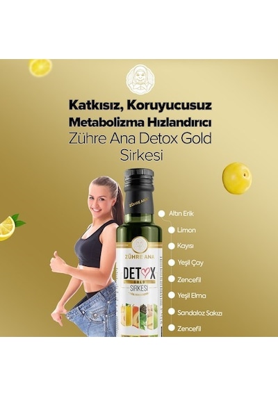 Zühre Ana Detox Gold Sirkesi Doğal Fermantasyon 250 Mltürkiye'de Üretilmiştir, Zencefil, Limon, Kayısı, Yeşil Elma Ve Sandaloz Aromalı