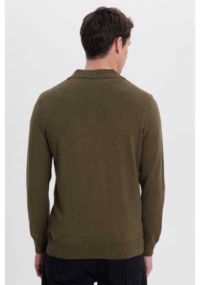 Tudors Erkek Standart Fit Normal Kesim Pamuklu Polo Yaka Haki Kazak-41882 Haki